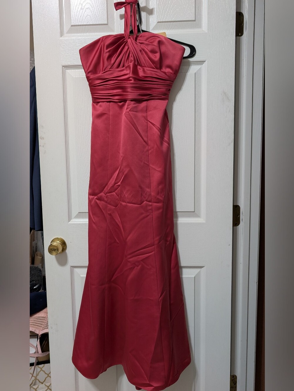 Davids Bridal Fuschia Halter Satin Evening Dress Size 4